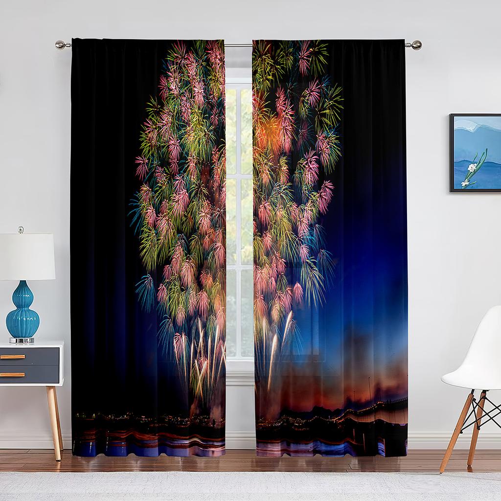 Blommande Färgglada Fyrverkerier Tryckta Skira Voilegardiner för Vardagsrum Sovrum Tyll Fönstergardin Hem Balkong Dekor Draperier