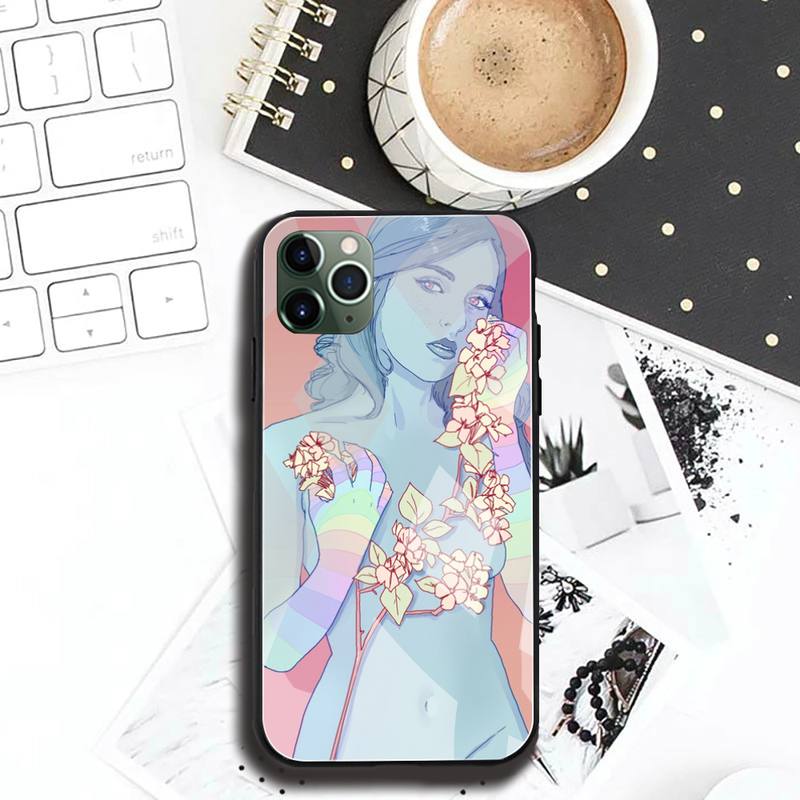 Custodia per Telefono Arte Digitale Amore Trippy Psichedelico Vetro Temperato Per iPhone 12 pro max mini 11Pro XR XS MAX 8 X 7 6S 6 Plus SE case