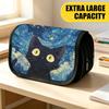 Double Layer Large Pencil Case, Vibrant Printed Pencil Pouch with Black Cat Starry Night Design, Fashion Storage Bag, Portable Pencil Case with Zipper