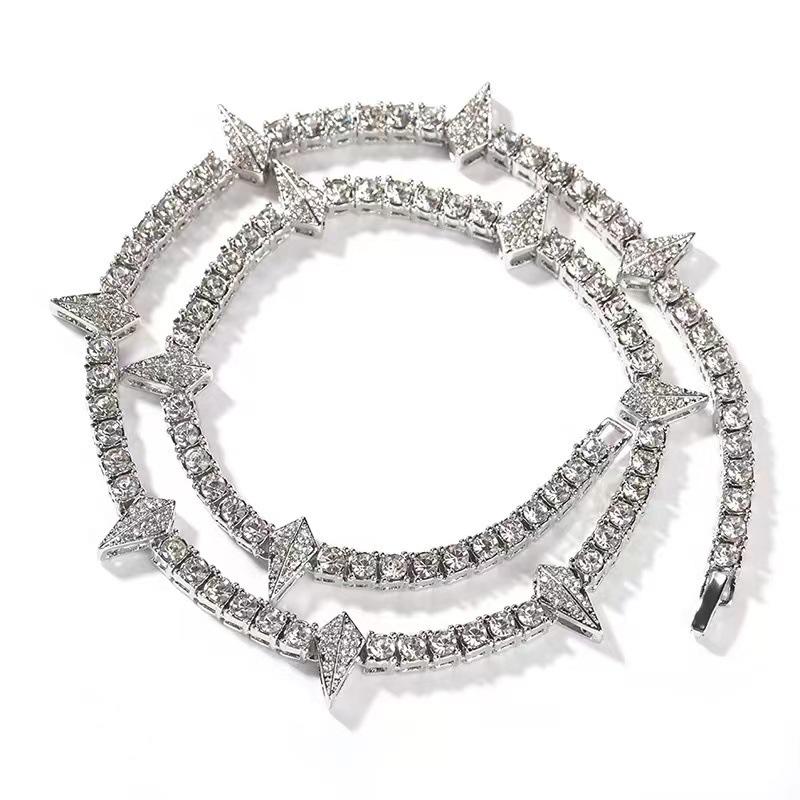 Tooxika Hip Hop Punk Personality Full Diamond Pointed Cone Necklace Street Style Sweet Cool Spicy Girl Collarbone Chain Men And Women Accessories