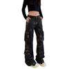 2024 Spring/Summer Women's Multi-Pocket Wide-Leg Workwear Jeans