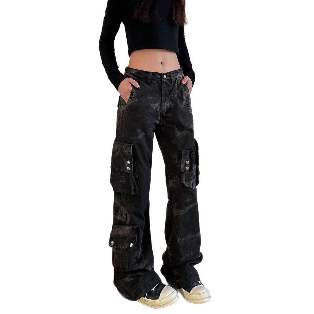 2024 Spring/Summer Women's Multi-Pocket Wide-Leg Workwear Jeans