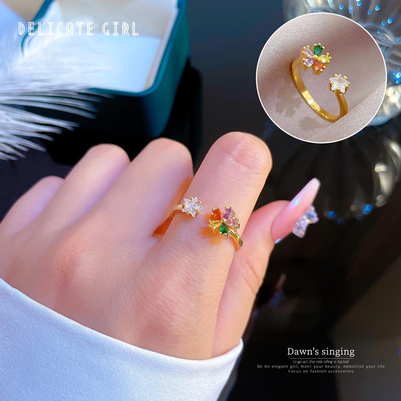 [Real Gold Electroplating] Temperament Advanced Sense Zircon Super Flash Ring Women'S Opening Can Be Adjusted And Simple