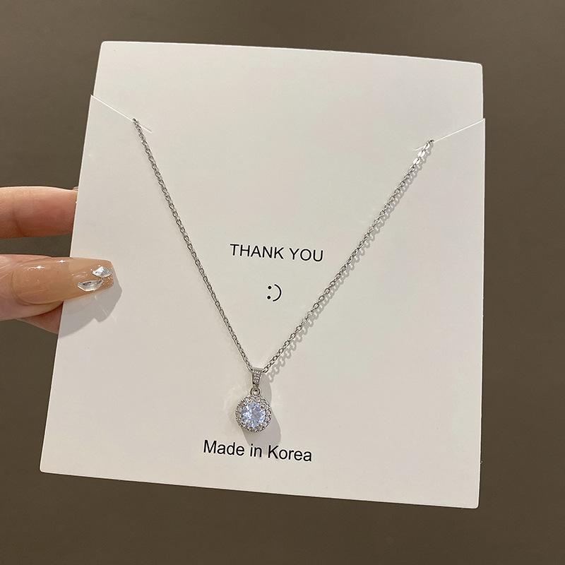Geometric Style Korean Titanium Steel Necklace With Zircon Pendant Stone