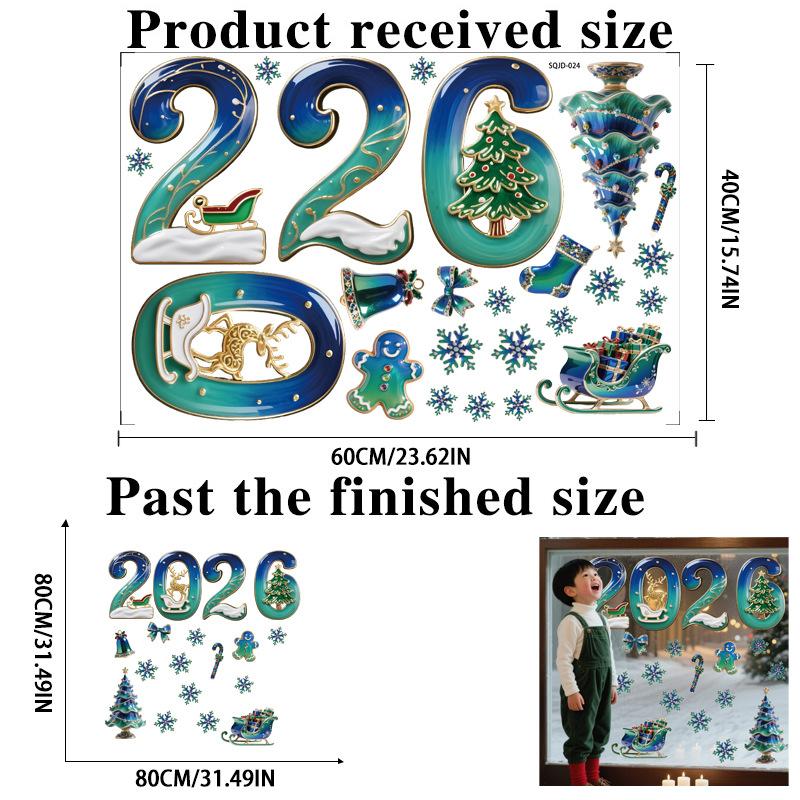 Christmas 2026 Cartoon 3D Digital Glass Sticker Shopping Mall Window Static Removable Window Sticker