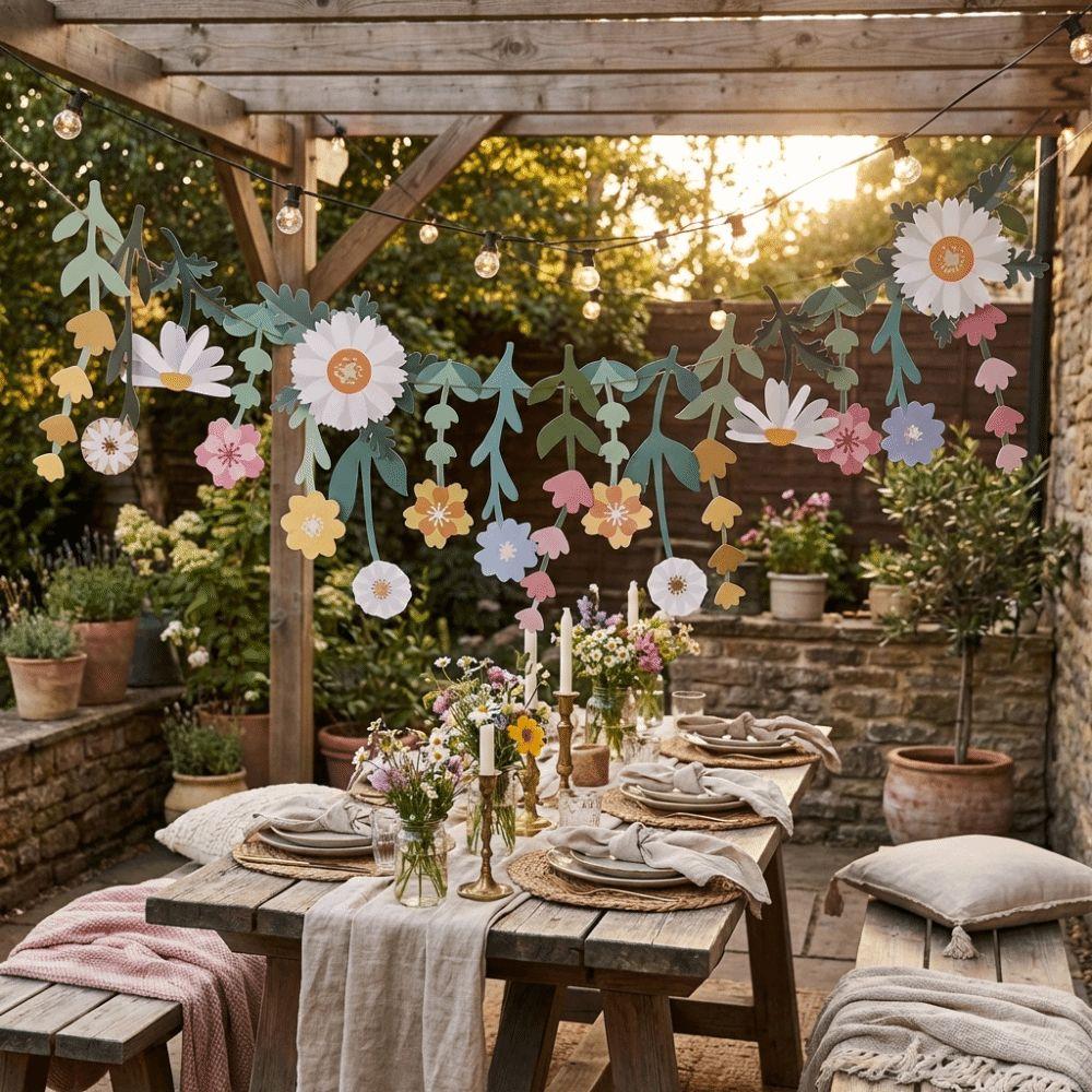 Double Sided Flower Leaves Garland Spring Theme Floral Hanging Flag  Festival Celebration