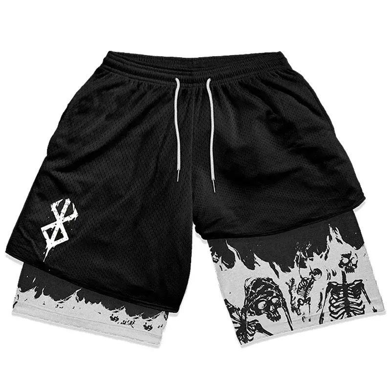 3D Digital Print Double-Layer Fitness Sports Shorts