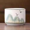 Hand-Painted Distant Mountains Ceramic Tea Tasting Cup Set - Large, Medium, Small with Handle and Gift Box