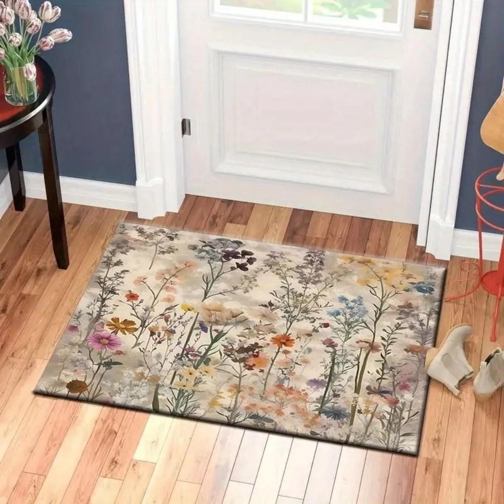 Colorful Retro Floral Floor Mat Anti Slip Floor Blanket Vintage Entrance Carpet Bedside