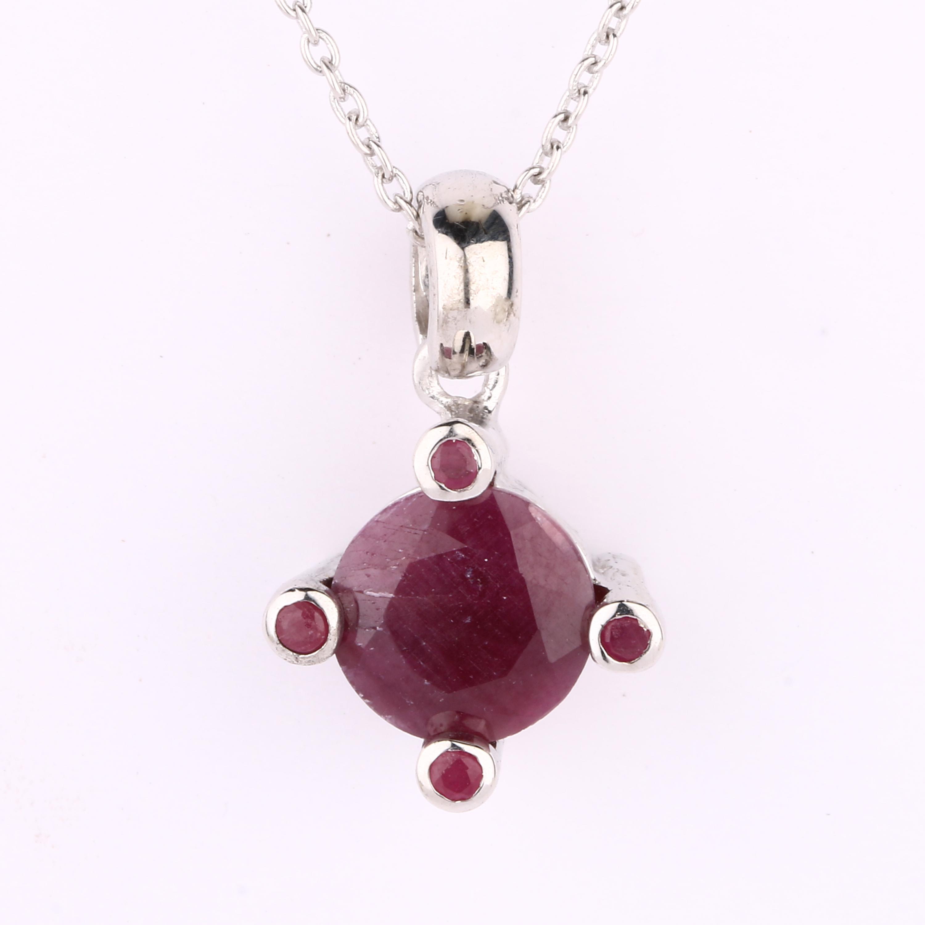 

Indian Ruby Pendant 925 Sterling Silver Rhodium Jewelry Gift for Her червоний