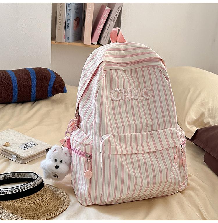 Schoolbag high value Japanese ins new fresh and sweet striped backpack junior high school students lightweight large capacity backpack