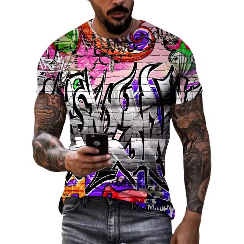 Summer 3D Printed Graffiti Men T-shirts Trend Fashion Casual Street Art Oversized T Shirt Hip Hop Harajuku O-neck Tees