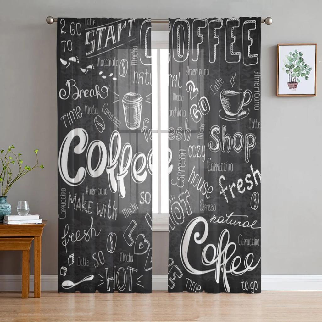 Coffee Tulle Curtains For Living Room Decoration Modern Chiffon Sheer Voile Kitchen Curtain