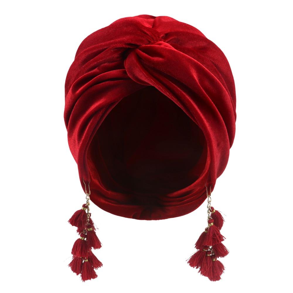 Turban Cap Fashionable Fringe Hat Solid Color Sunscreen Beach Hats Crossed Pullover Hat Woman вино красного