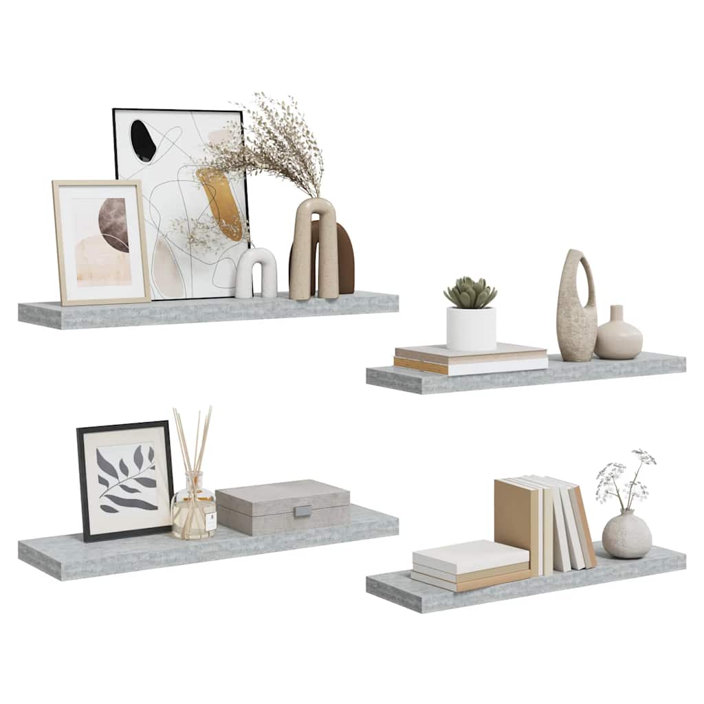 Vidaxl Półki Ścienne, 4 Szt., Szarość Betonu, 80 X 23,5 X 3,8 Cm, Mdf
