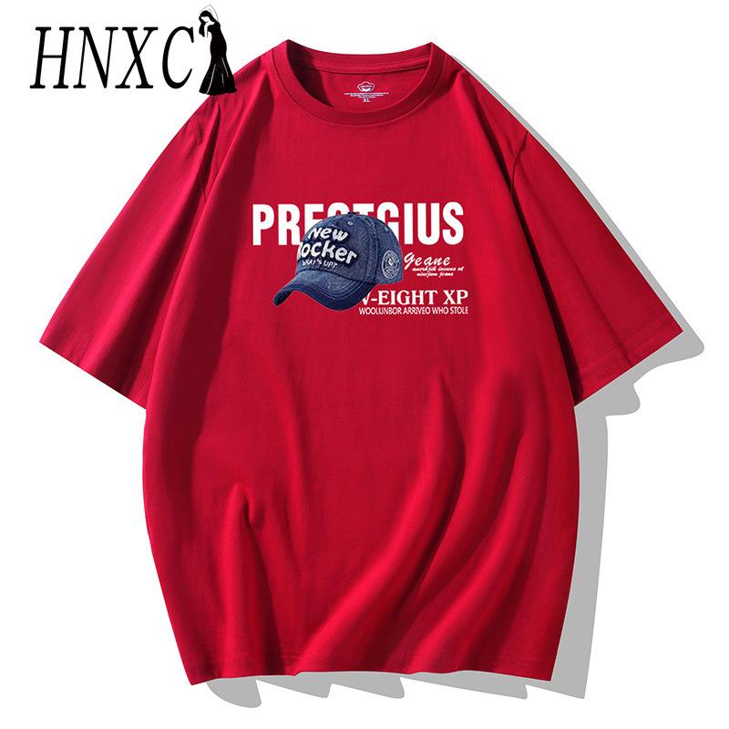 HNXC Cotton Short Sleeve T-shirt Men's Fashion Loose Half Sleeve Shirt Printed Compassionate Shirt