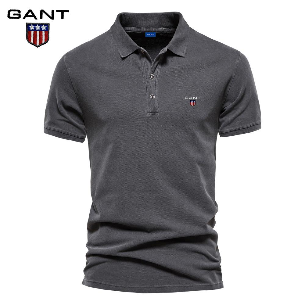 Gant Summer Embroidery Collar Sport Men's Pure Cotton Polo Shirt, Fashionable and Casual Men's Solid Color Short Sleeved T-shirt