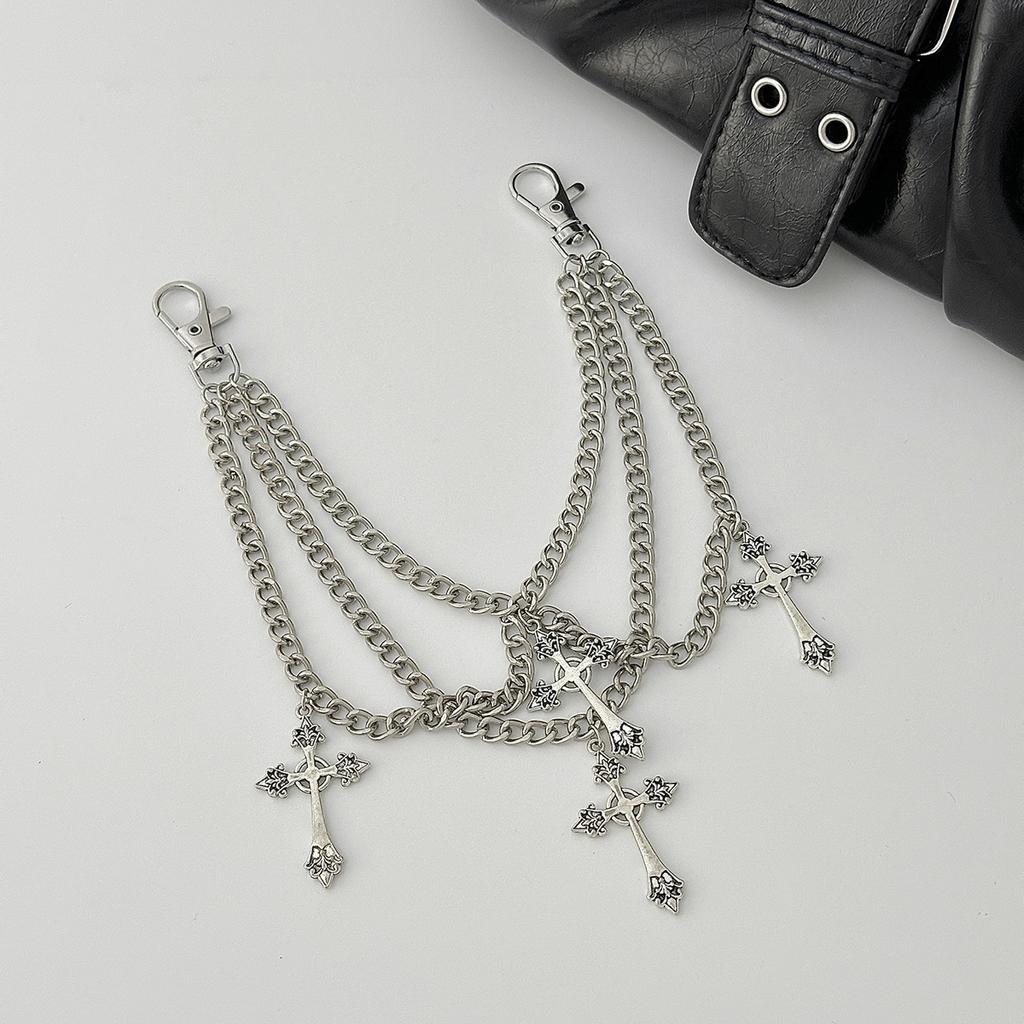 Hip Hop Cross Pentagram Bag Chain Pendant, Fashion Metal Chain Keychain Pendant
