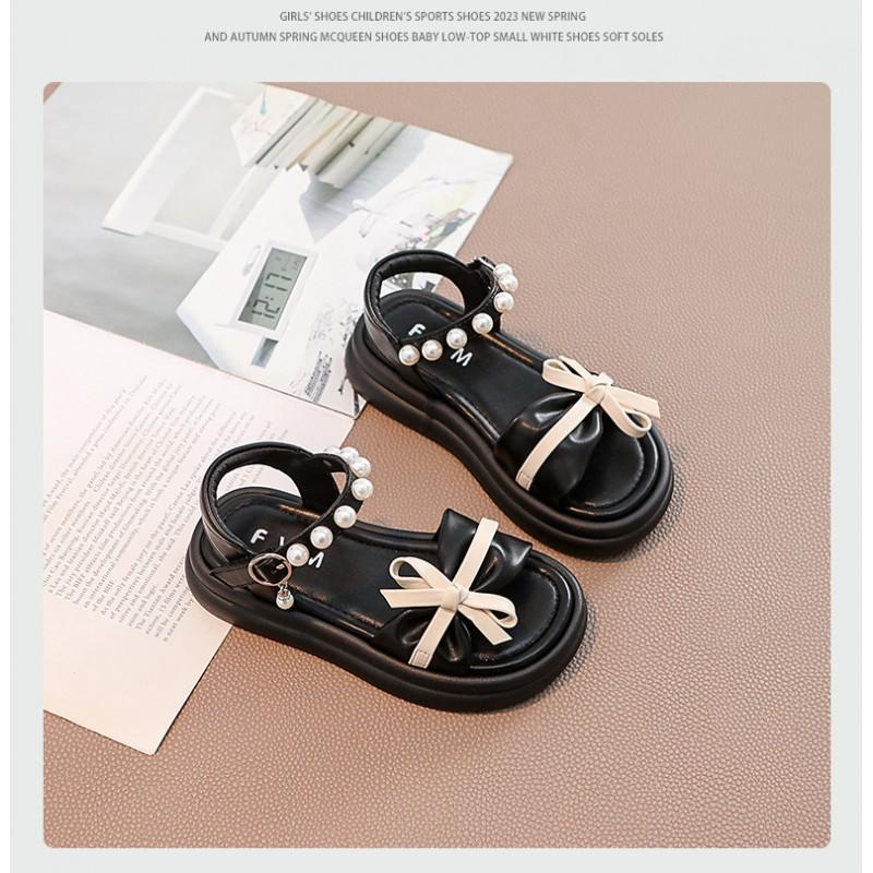 Girls Soft Sole Sandals With Bow Detail Toddlers Kids Non-Slip Rubber Princess Style Footwear