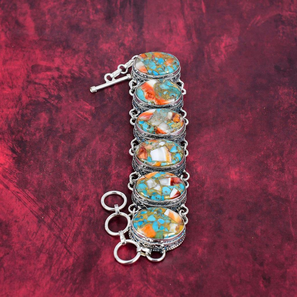 Orange Spiny Oyster Bracelet, 925 Sold Sterling Silver Gemstone Jewelry, Handmade Adjustable Chain Bracelet, Amazing Jewelry Gift For Her