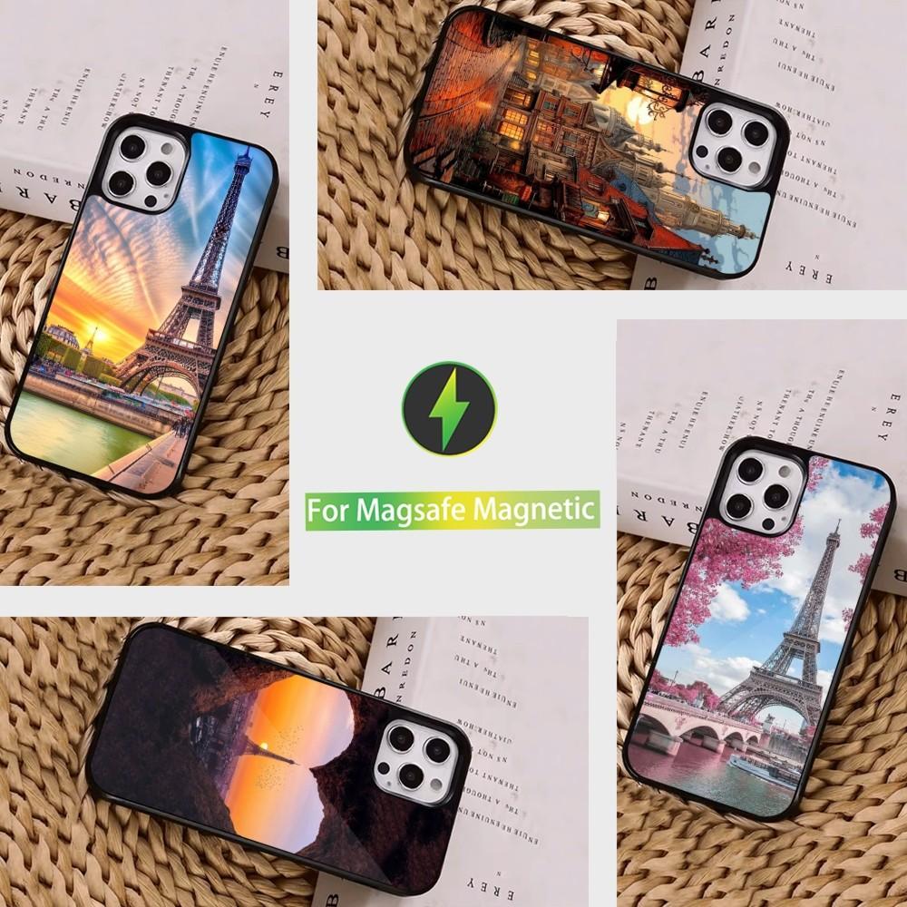 Art Paris Eiffelturm Handyhülle Für iPhone 16,15,14,13,12,11,Pro,Max,Plus,Mini, Magsafe,Magnetisches Kabelloses Ladecase
