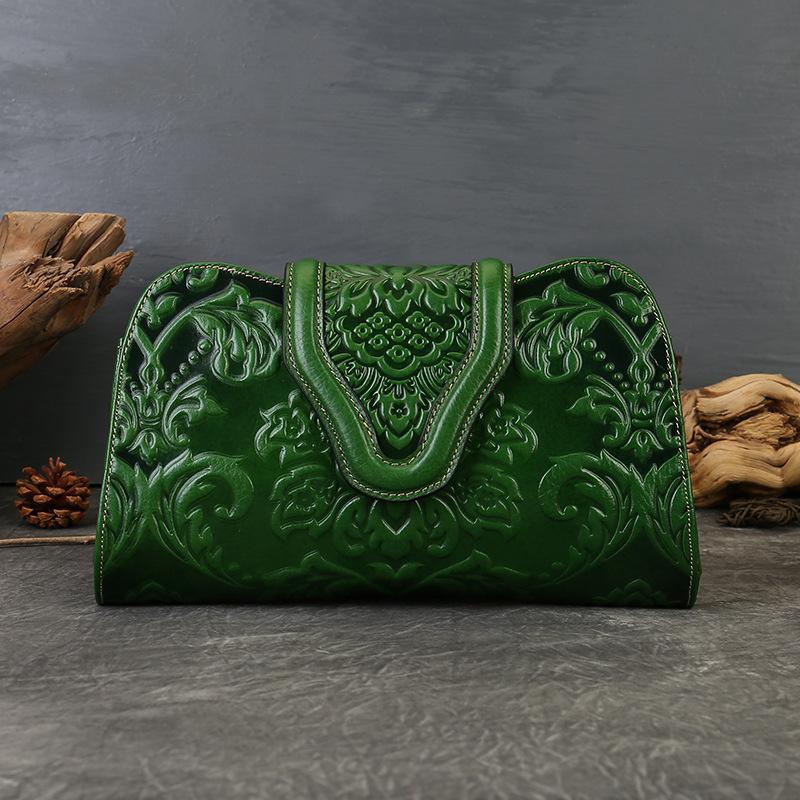

Винтажная вечерняя сумочка с тиснением, Вечернее платье из высококачественной натуральной кожи, Сумка-клатч для банкетов, Сумка под мышкой зелёный