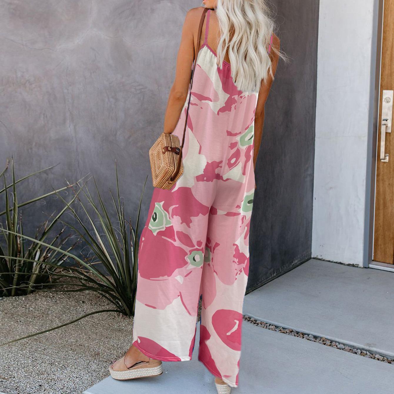 Комбинезон на бретельках с богемным принтом — струящийся V-образный вырез — фото 3