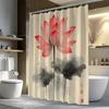 1Pc Lotus Pattern Shower Curtain, Machine Washable Polyester, With Hooks, Suitable For Bathroom Decoration.