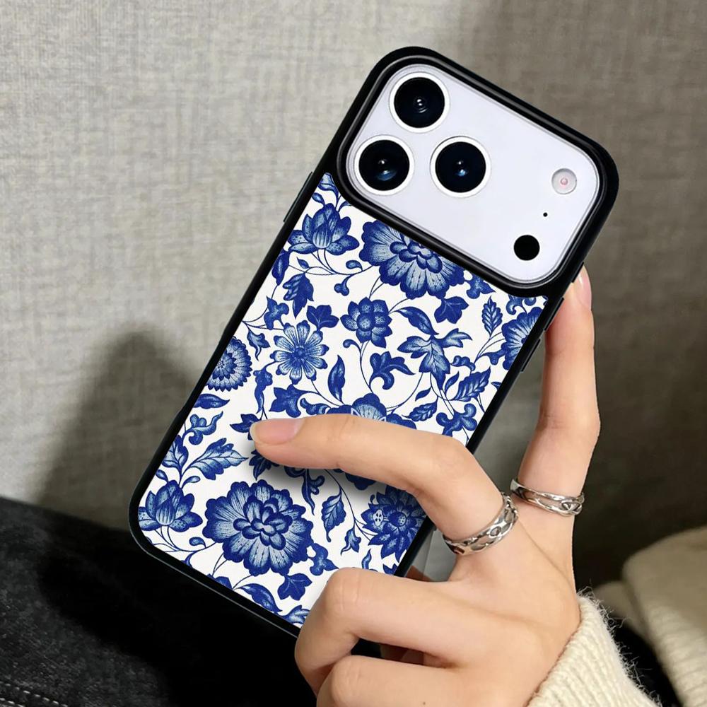 Capa Case for iPhone 17 Air 16 Pro Max 15 Plus 11 13 Mini 14 12 Back Phone Cover Blue And White Porcelain