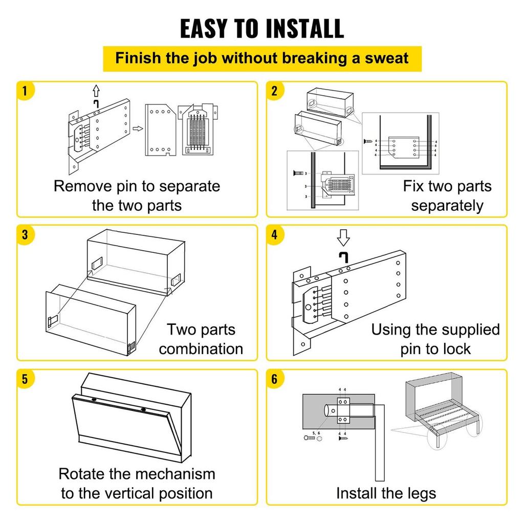 Murphy Mounting Wall Springs Mechanism Heavy Duty Support Hardware DIY Kit for Queen Twin Size Bed (Horizontal), White