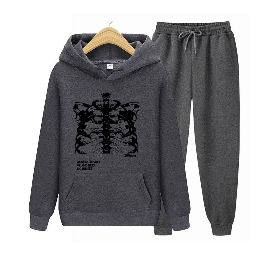 Women Long Sleeve Hoodie Set Pocket Long Sleeve Streetwear Blsack Skeleton Print Grunge Gothic Oversized Hoodie