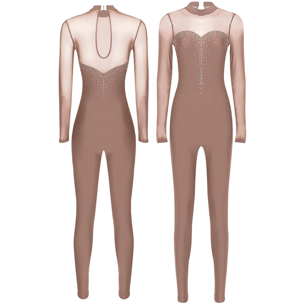 Jazz Dance Jumpsuit Rhythmic Gymnastics Stage Performance Wear Figure Skating Gymnastics Dance Costume Women Rhinestone Open Back Jumpsuit