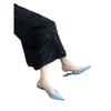 French stiletto pointed back empty sandals fairy shoes fairy single shoes summer denim bag head cat heel muller high heels