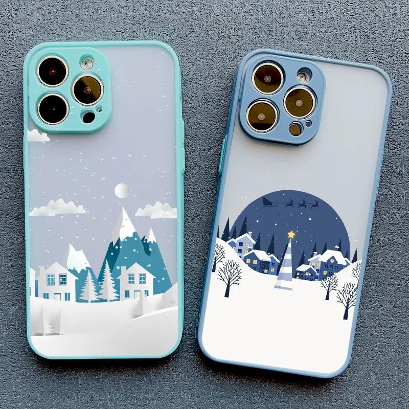 Christmas Winter Snow Scenery Phone Case For iPhone 16 15 14 13 12 11 Pro Max Mini X XS XR 7 8 Plus Shockproof Hard Cover Fundas