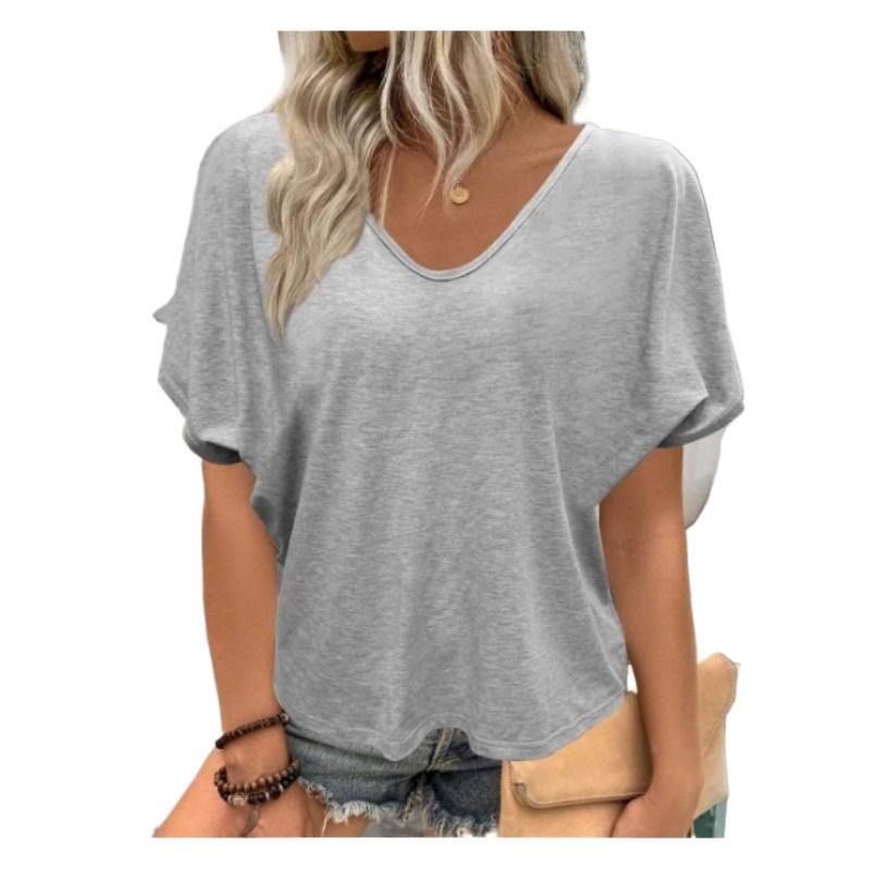 

Женская рубашка с V-образным вырезом, плиссированная футболка, свободный крой, короткие рукава 5XL серый