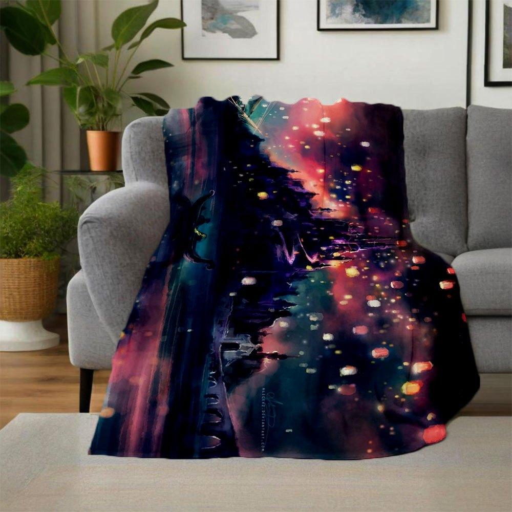 Fantasy Night Sky Lanterns iPhone WallpaperBlanket Flannel Throw Blanket for Sofa, Bed, Travel, Camping, Office, Couch, Chair