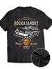 Herren Retro Anime Grafik T-Shirt Mad Max Rockatansky Verfolgung Spezielles Design mit Interceptor Auto SEIT Black Kurzarm T-Shirt
