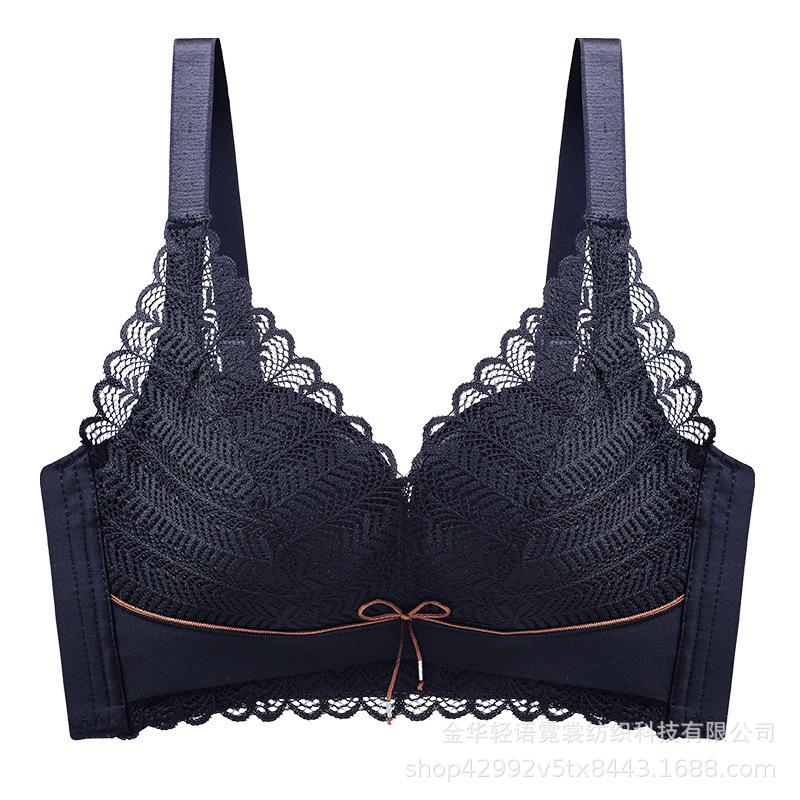 

New lace sexy steel rimless small chest shows large flat chest gathering upper support adjustment thickened cup bra S(32/70AB) чёрный