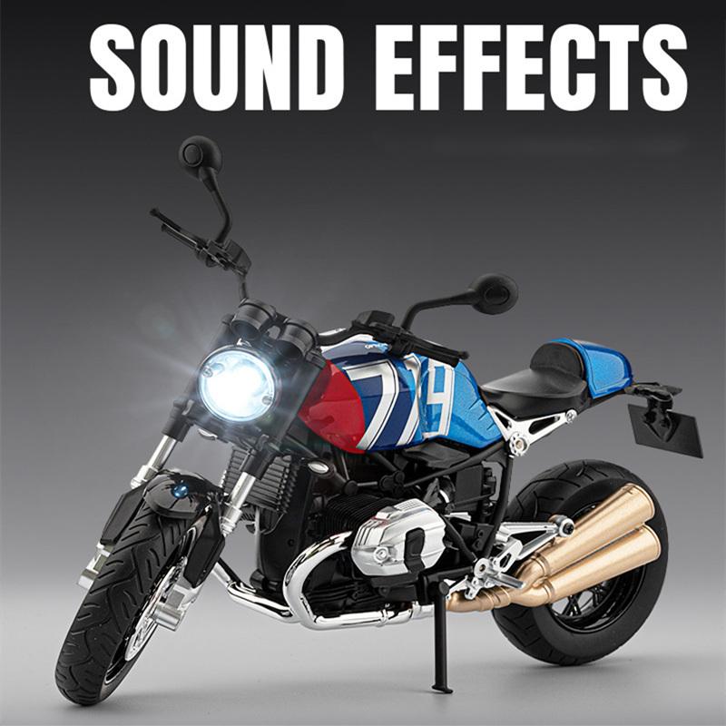1/9 BMW R NINE T Alloy Cruise Sports Motorcycle Model Diecast Metal Toy Classic Street Racing Motorcycle Model Sound Light Kids Gift