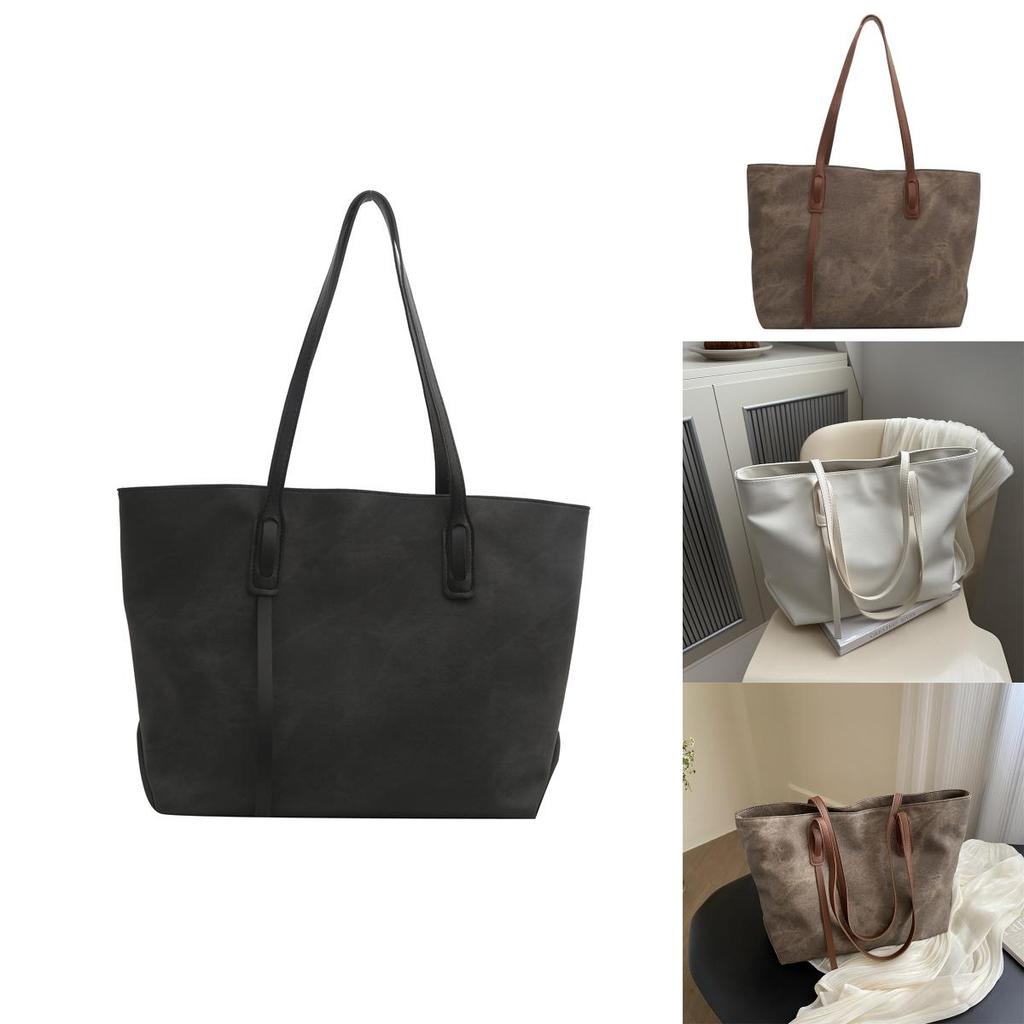 2024 New Retro Fashion Underarm Large Capacity Bag Women's Trendy Commuting Tote Bag Color Block Stitching Shoulder Bag