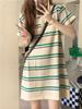 Champion rainbow polo collar loose striped knitted skirt women's summer 2026 new Korean age-reducing short-sleeved dress