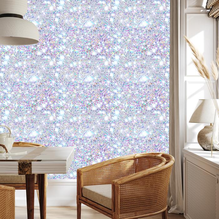 Iridescent glitter wallpaper light gray, blue and azure 50x1000
