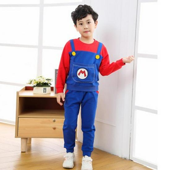 

Kids Super Mario Cartoon Long Sleeve Two-Piece Set - Boys & Girls Sibling Outfit 150cm