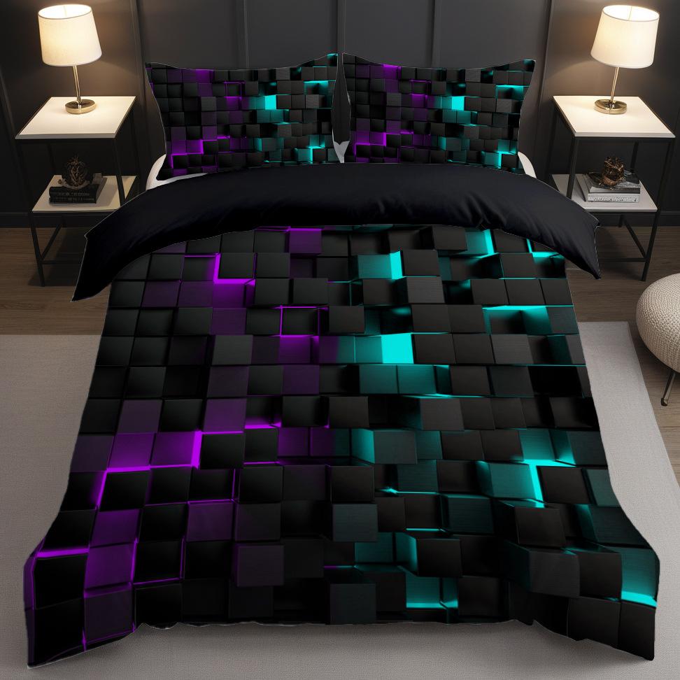 Abstract Grid Series Three-piece Set To Map Custom 3D Digital Printing Quilt Cover Bedding