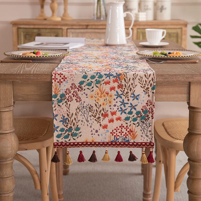 American Retro Tassel Table Runner: Polyester Jacquard for Coffee Table, TV Cabinet, or Bed End.