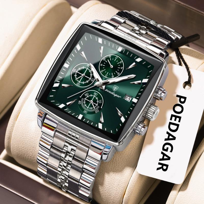 Top Brand New Square Men's Watch Multifunctional Business Quartz Waterproof Luminous Calendar Watch