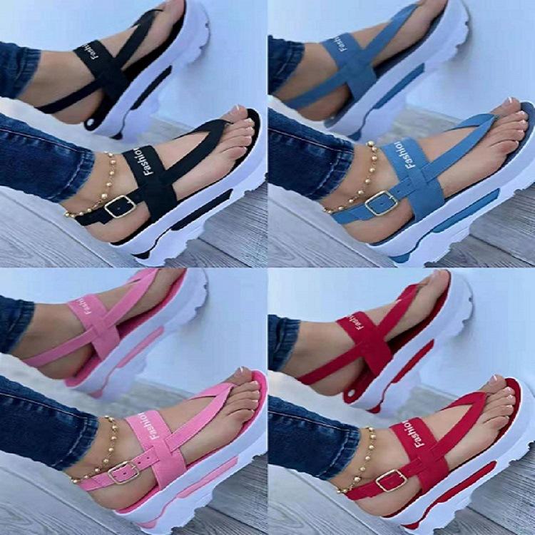 New Large Size Sandals  Slope Heel Toe Buckle with Herringbone European and American Weimei Sandals Women