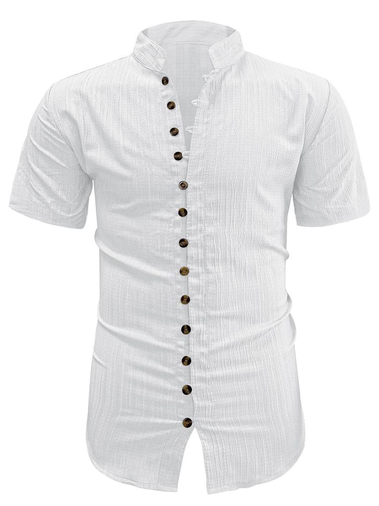 Summer new men's casual versatile shirt solid color slim-fitting short-sleeved top