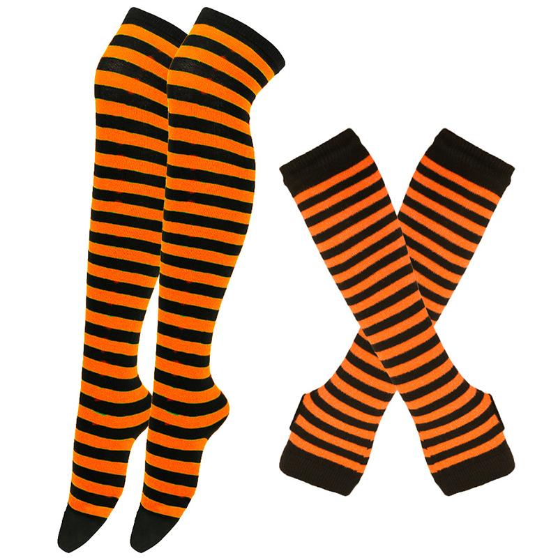 Women Girls Over Knee Long Stripe Printed Thigh High Striped Cotton Socks Gloves Sweet Cute Plus Size Overknee Socks Long Gloves