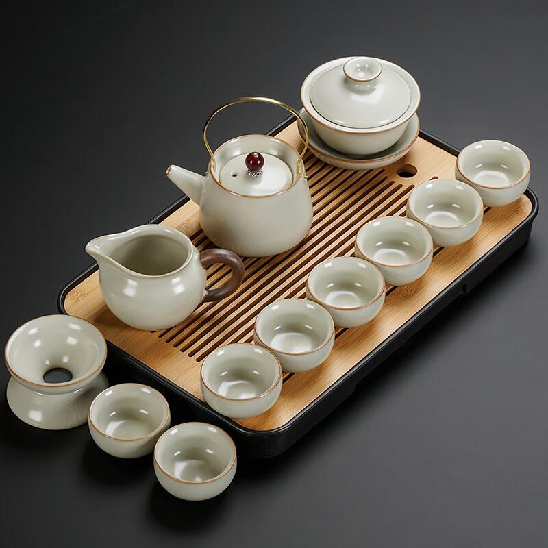 Leinuo Beige Ru Kiln 12-Piece Tea Set